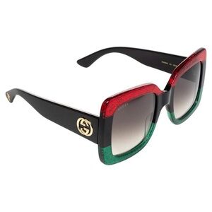 Gucci Red/Green Glitter GG0083S Oversized Square Sunglasses